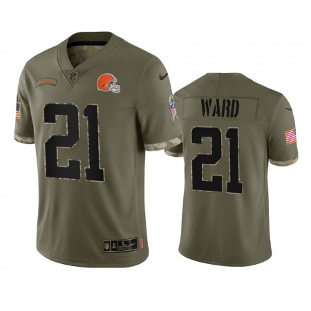 Camiseta Hombre NFL Cleveland Browns Denzel Ward 21 Olive 2022 Salute To Service Limited